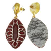 Boucles d'oreilles en perles d'eau douce, argile, avec perle & alliage de zinc, pour femme & avec strass, rouge, 59mm,25x42mm, Vendu par paire