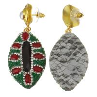 Rhinestone Earring, Rhinestone Clay Pave, with Tibetan Style, for woman & with rhinestone, green, 59mm,25x42mm, Sold By Pair