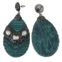 Freshwater Pearl Earrings Rhinestone Clay Pave with pearl & Zinc Alloy for woman green 81mm Sold By Pair
