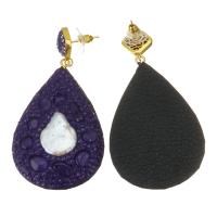 Freshwater Pearl Earrings, Rhinestone Clay Pave, with pearl & Tibetan Style, for woman, purple, 67mm,35x53mm, Sold By Pair