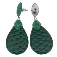 Rhinestone Earring, Resin, with Rhinestone Clay Pave & Tibetan Style, for woman, green, 71mm,30x50mm, Sold By Pair