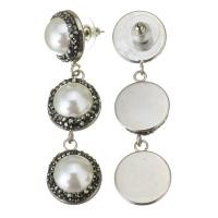 Süßwasserperlen Ohrringe, Zinklegierung, mit Perlen & Ton, für Frau, weiß, 59mm,16x20mm, verkauft von Paar