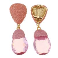 Rhinestone Earring, Rhinestone Clay Pave, with Crystal & Tibetan Style, for woman, rose pink, 56mm,18x31mm, Sold By Pair
