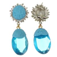 Boucle d'oreille strass, argile, avec cristal & alliage de zinc, pour femme, bleu, 55mm,18x31mm, Vendu par paire