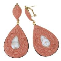 Tibetan Style Drop Earrings, Rhinestone Clay Pave, with Tibetan Style, for woman, pink, 78mm,35x53mm, Sold By Pair