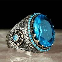 Zinc Alloy Finger Ring with turquoise & for woman & with rhinestone blue 21mm Sold By Lot