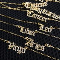 Zinklegierung Schmuck Halskette, 12 Zeichen des Sternzeichens, plattiert, Modeschmuck & für Frau & mit Strass, keine, frei von Nickel, Blei & Kadmium, 395x55mm, verkauft von Strang
