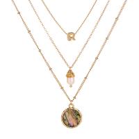 Mode-Multi-Layer-Halskette, Zinklegierung, mit Muschel & Kunststoff Perlen, plattiert, Modeschmuck & mit Strass, Goldfarbe, verkauft von Strang