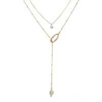 Mode-Multi-Layer-Halskette, Zinklegierung, mit Kristall & Kunststoff Perlen, plattiert, Modeschmuck, Goldfarbe, verkauft von Strang