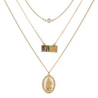 Mode-Multi-Layer-Halskette, Zinklegierung, mit Seeohr Muschel & Kunststoff Perlen, plattiert, Modeschmuck, Goldfarbe, verkauft von Strang