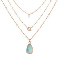 Ogrlica više sloj, Cink Alloy, s Prirodni kamen & Kristal, pozlaćen, modni nakit & s Rhinestone, zlato, Prodano By Strand