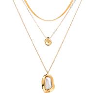 Mode-Multi-Layer-Halskette, Zinklegierung, mit Kunststoff Perlen, plattiert, Modeschmuck, Goldfarbe, verkauft von Strang