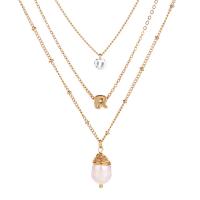 Mode-Multi-Layer-Halskette, Zinklegierung, mit Kristall & Kunststoff Perlen, plattiert, Modeschmuck & mit Strass, Goldfarbe, verkauft von Strang