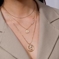 Collier de mode Multi couche, alliage de zinc, avec perle de plastique, Placage, bijoux de mode, Or, Vendu par brin
