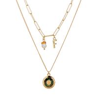 Mode Multi laag ketting, Zinc Alloy, met Abalone Schelp & Plastic Pearl, plated, mode sieraden, goud, Verkocht door Strand