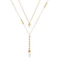 Mode-Multi-Layer-Halskette, Zinklegierung, mit Kristall & Kunststoff Perlen, plattiert, Modeschmuck, Goldfarbe, verkauft von Strang