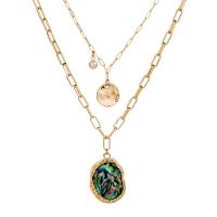 Multi слой ожерелье, цинковый сплав, с Раковина морское ушко & Пластиковая жемчужина, Другое покрытие, ювелирные изделия моды, золотой, продается Strand