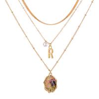 Multi Layer Necklace Zinc Alloy with Shell & Crystal plated fashion jewelry gold Sold By Strand