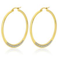 Titanium Steel Hoop Earring, Round, plated, micro pave cubic zirconia & for woman, more colors for choice, 45mm, Sold By Pair