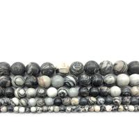 Бусины из поделочных камней, Камень Черный шелк, Круглая, полированный, DIY & разный размер для выбора, черный, продается Strand