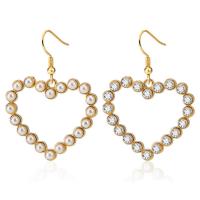 Brass Drop Earring with Cubic Zirconia & Plastic Pearl plated fashion jewelry & for woman Sold By Pair