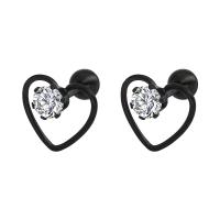 Titanium Steel  Earring, with Cubic Zirconia, plated, fashion jewelry & for woman, more colors for choice, 1.20x6mm, Sold By PC
