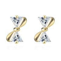 Brass Stud Earring with Cubic Zirconia plated fashion jewelry & for woman Sold By Pair