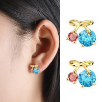 Boucles d'oreilles en laiton zircon cubique pavent, avec zircon cubique, Placage, bijoux de mode & pour femme, plus de couleurs à choisir, 8.50x5x8mm, Vendu par paire
