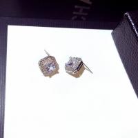 Zinc Alloy Stud Earring Square silver color plated for woman & with rhinestone nickel lead & cadmium free Sold By Pair