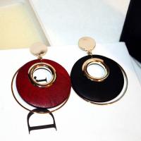 Zinklegierung Tropfen Ohrring, mit Holz, Geometrisches Muster, goldfarben plattiert, für Frau & hohl, keine, frei von Nickel, Blei & Kadmium, 68x50mm, verkauft von Paar