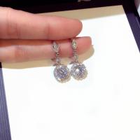 Zinc Alloy Drop Earrings sterling silver post pin Round silver color plated for woman & with rhinestone nickel lead & cadmium free Sold By Pair
