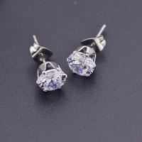 Stainless Steel Stud Earrings plated fashion jewelry & for woman & with cubic zirconia Sold By Pair
