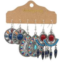Tibetan Style Earring Set, earring, with Caddice & Natural Stone & Wood, plated, fashion jewelry, more colors for choice, 3Pairs/Set, Sold By Set