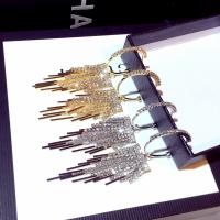 Fringe pendientes de la manera, aleación de zinc, chapado, para mujer & con diamantes de imitación, más colores para la opción, libre de níquel, plomo & cadmio, 76x16mm, Vendido por Par
