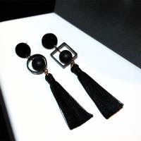 Mode-Fringe-Ohrringe, Zinklegierung, mit Kunststoff Perlen, Geometrisches Muster, plattiert, für Frau & hohl, keine, frei von Nickel, Blei & Kadmium, 80x15mm, verkauft von Paar