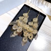 цинковый сплав Сережка, Листок, плакирован золотом, Женский & со стразами & отверстие, не содержит никель, свинец, 112x37mm, продается Пара