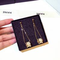 Tibetan Style Drop Earring, Column, gold color plated, for woman & with rhinestone, nickel, lead & cadmium free, 66x15mm, Sold By Pair