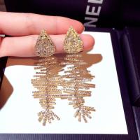 Zinc Alloy Drop Earring Fish Bone plated for woman & with rhinestone nickel lead & cadmium free Sold By Pair