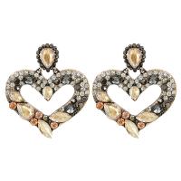 Tibetan Style Drop Earrings, Heart, plated, fashion jewelry & for woman & with rhinestone, more colors for choice, nickel, lead & cadmium free, 65x57mm, Sold By Pair