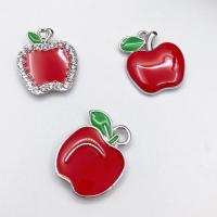 Tibetan Style Fruit Shape Pendants, with Rhinestone, Apple, plated, fashion jewelry & DIY & enamel, more colors for choice, Sold By PC