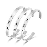 Titanium Steel Cuff Bangle with heart pattern & adjustable & for woman original color 6mm 60mm Sold By PC