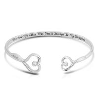 Stainless Steel Bangle, with letter pattern & for woman & with rhinestone, original color, 14.5mm, 11mm, 3.5mm, 1.5mm, Inner Diameter:Approx 60mm, Sold By PC
