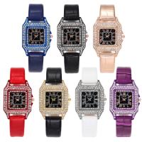 Femmes montre-bracelet, alliage de zinc, avec cuir PU & verre & strass, Placage, bijoux de mode & pour femme, plus de couleurs à choisir, 245x18x38mm, Vendu par PC