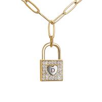 Stainless Steel Jewelry Necklace, Lock, gold color plated, oval chain & different styles for choice & with letter pattern & for woman & with rhinestone, 12.50x20x4mm, Sold Per Approx 19.6 Inch Strand
