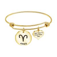 Stainless Steel Bangle 12 Signs of the Zodiac plated & for woman 22mm 63mm 1.5mm Inner Approx 60mm Sold By PC