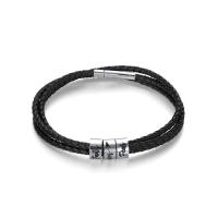 PU Leather Cord Bracelets, Titanium Steel, with PU Leather, three layers & with letter pattern & for man, 10mm, 6mm, Inner Diameter:Approx 70mm, Sold Per Approx 8.2 Inch Strand