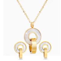 Fashion Stainless Steel Jewelry Sets earring & necklace with White Shell Donut gold color plated 2 pieces & oval chain & for woman  Length Approx 17.7 Inch Sold By Set