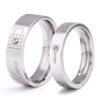 Couple Finger Rings Titanium Steel Lock and Key  & for couple & with rhinestone original color US Ring Sold By PC
