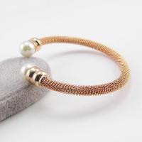 Stainless Steel Bangle with Plastic Pearl plated Unisex & adjustable 10mm Inner Approx 62mm Sold By PC