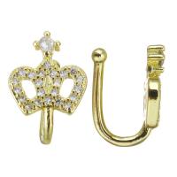 Messing Oorbel clip, gold plated, micro pave zirconia & voor vrouw, 9.5x13x9mm, 10paren/Lot, Verkocht door Lot